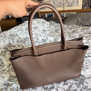 Elegant Brown Pink Leather Tote Bag